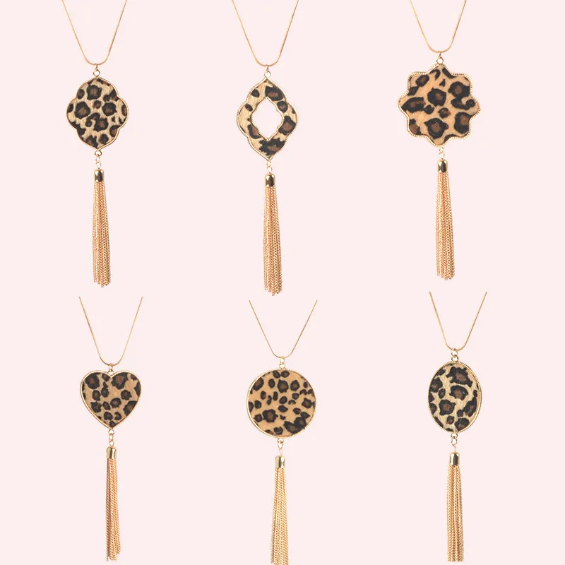 

ZWPON Animal Print Round Oval Leopard Necklace Gold Morocco Long Tassel Necklace Heart Valentine's Day Jewelry Wholesale