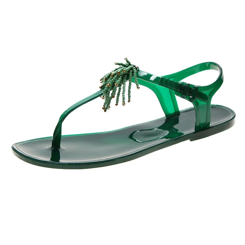 

Women Flats Sandals 2021 New Summer Beaded Gladiator Sandals Transparent Jelly Shoes Beach Flat Shoes Women Size 35-40
