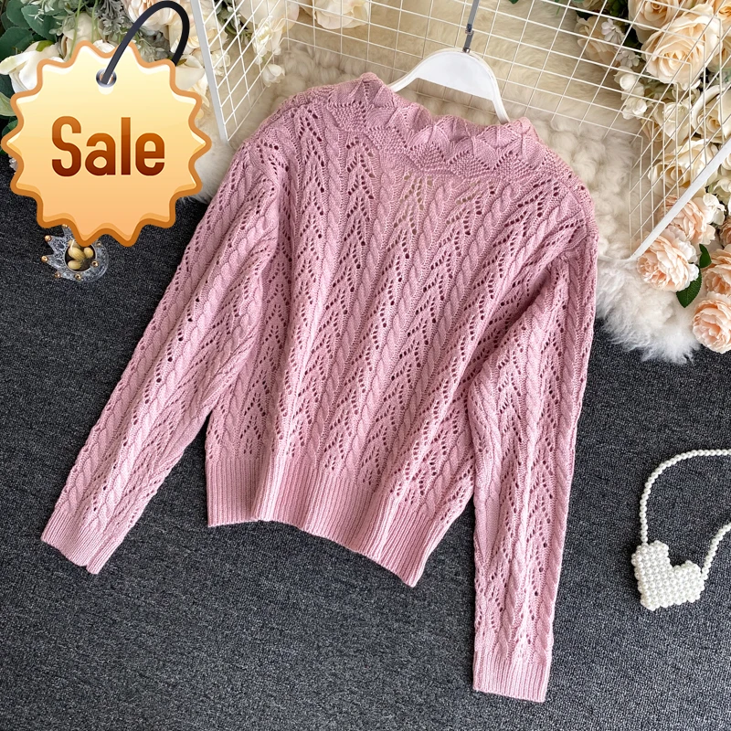 

2020 Autumn New Ladies Knitted Cardigan All-match Style College Wind Big Lapel Retro Twist Hollow All-match Tops Women