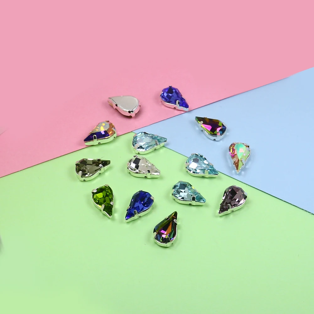 Стеклянные хрустальные стразы в форме капли для шитья аппликация из страз с