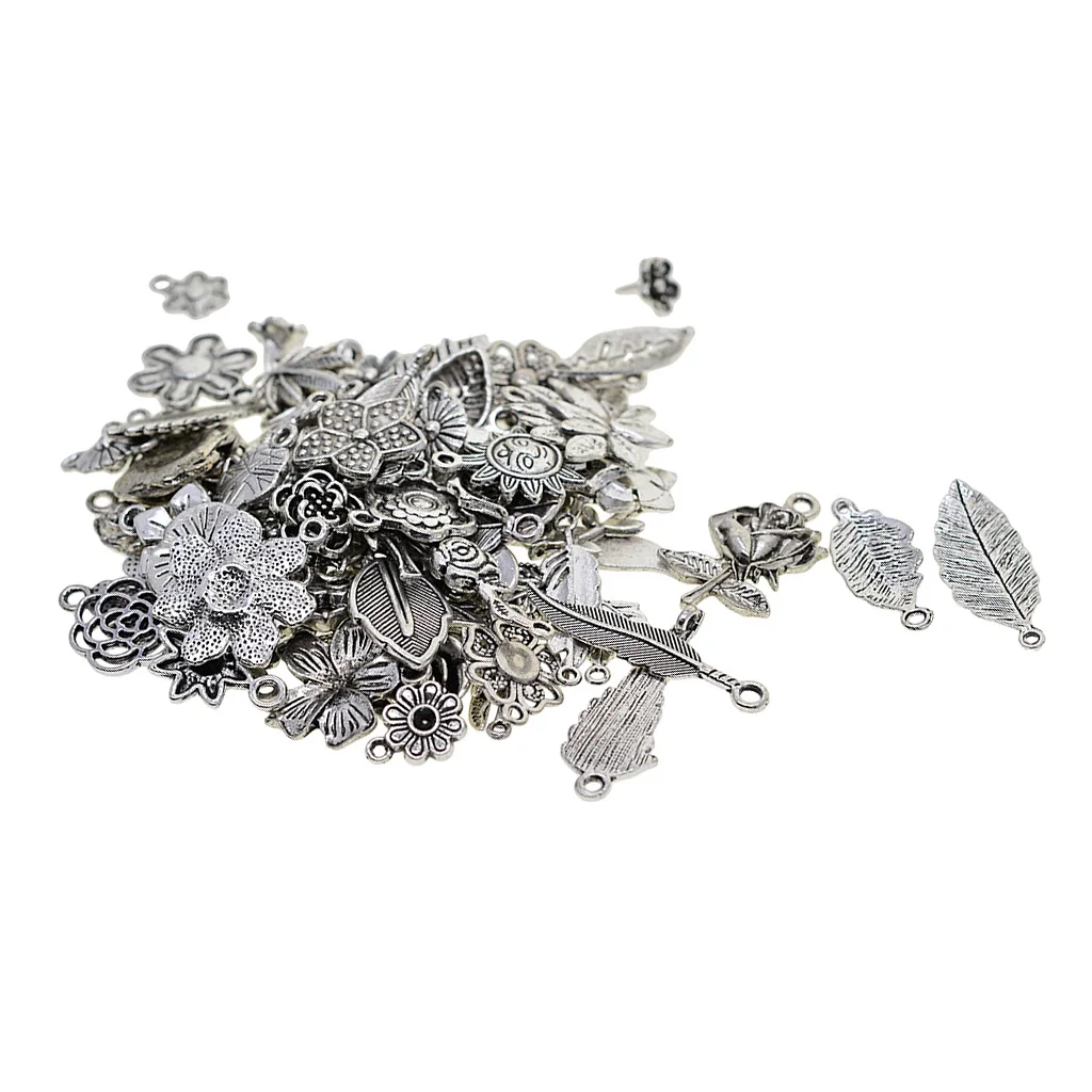 100 Grams Tibetan Silver Plated Mixed Plant Leaves Flowers Charms Pendants Connectors DIY for Jewelry Making and Crafting | Украшения и
