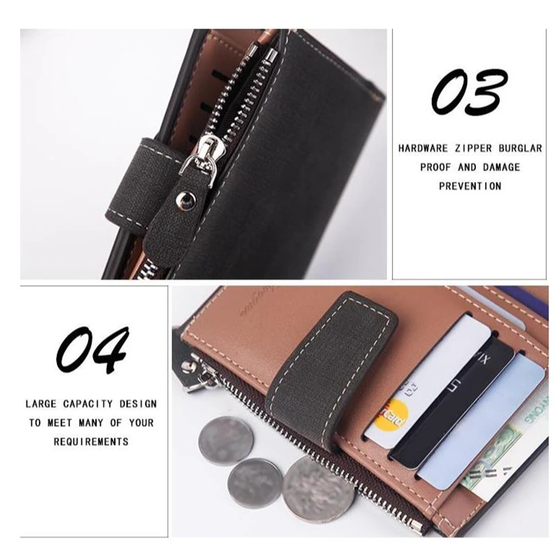 

Men's Short Wallets Contact's Coin Purse Vintage Multifunction Short drivers license Wallet Card Holder Zipper Hasp Men Wallet