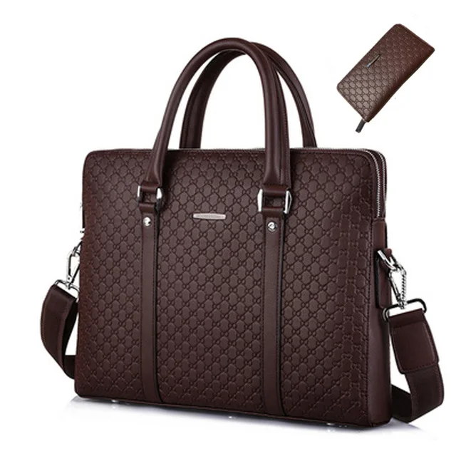 Brown with Wallet Двухслойный мужской бизнес-портфель из микрофибры и искусственной кожи, Повседневная сумка через плечо, сумка-мессенджер, сумка для ноутбука, дорожная сумка - Цвет: Brown with Wallet