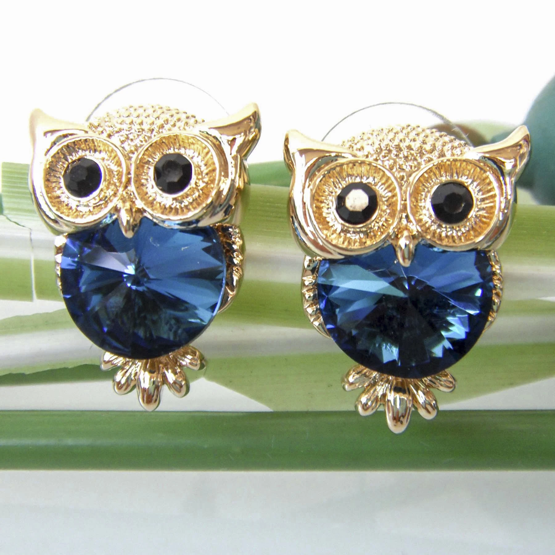 Navachi Сова Птица Кристалл Кубический цирконий желтый GP серьги гвоздики