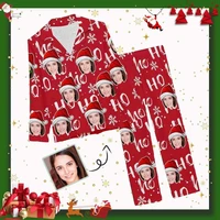 custom snowflake christmas ho ho ho red home clothes sleepwear women nightwear personalized unique female long soft pajama set