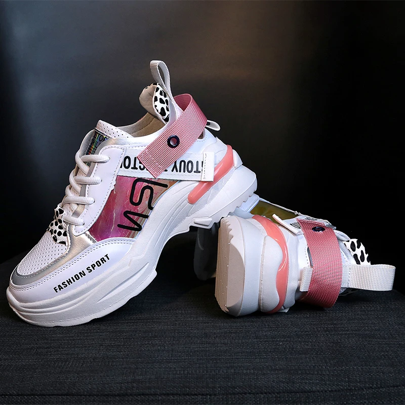 Женские кроссовки на платформе белые массивной подошве модная спортивная обувь