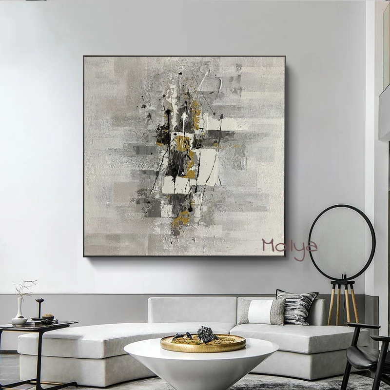 

Handmade Modern Abstract Golden Black White Texture Oil Painting Industrial Style Large Wall Art For Living Room Decor Frameless