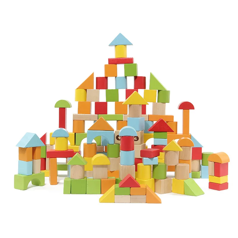 

100PCS wooden children's building blocks wooden block DIY assembly toy boy girl brain early education educational toy gift