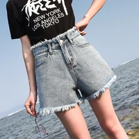 high waist summer women shorts denim fly frayed edge washed ladies fashion casual loose jeans shorts beach street wear clothing