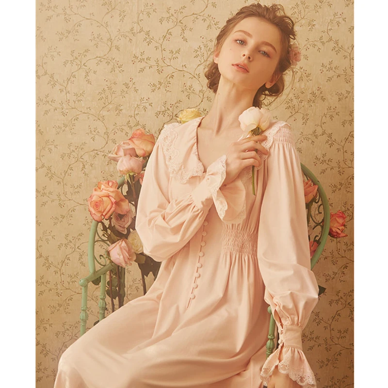 2020 осенняя одежда для сна винтажная белая хлопковая ночная рубашка размера плюс