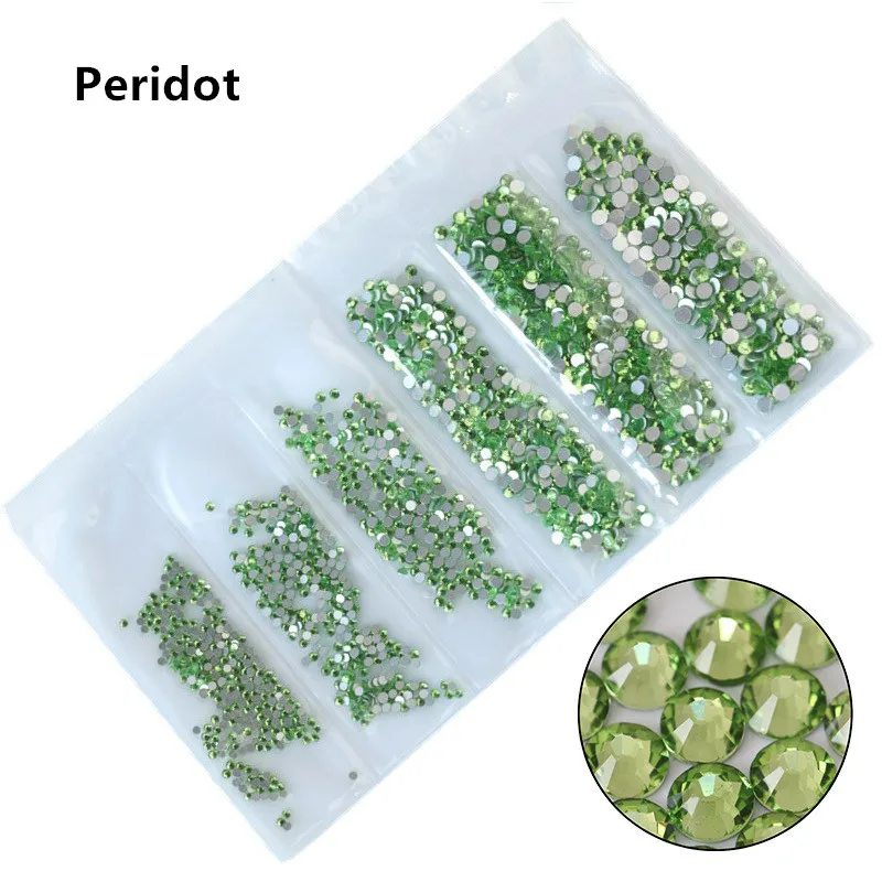 Peridot SS3-SS10 разных размеров розовый/зеленый/синий/белый опал стеклянные стразы для ногтей блестящие стразы для дизайна ногтей - Цвет: Peridot