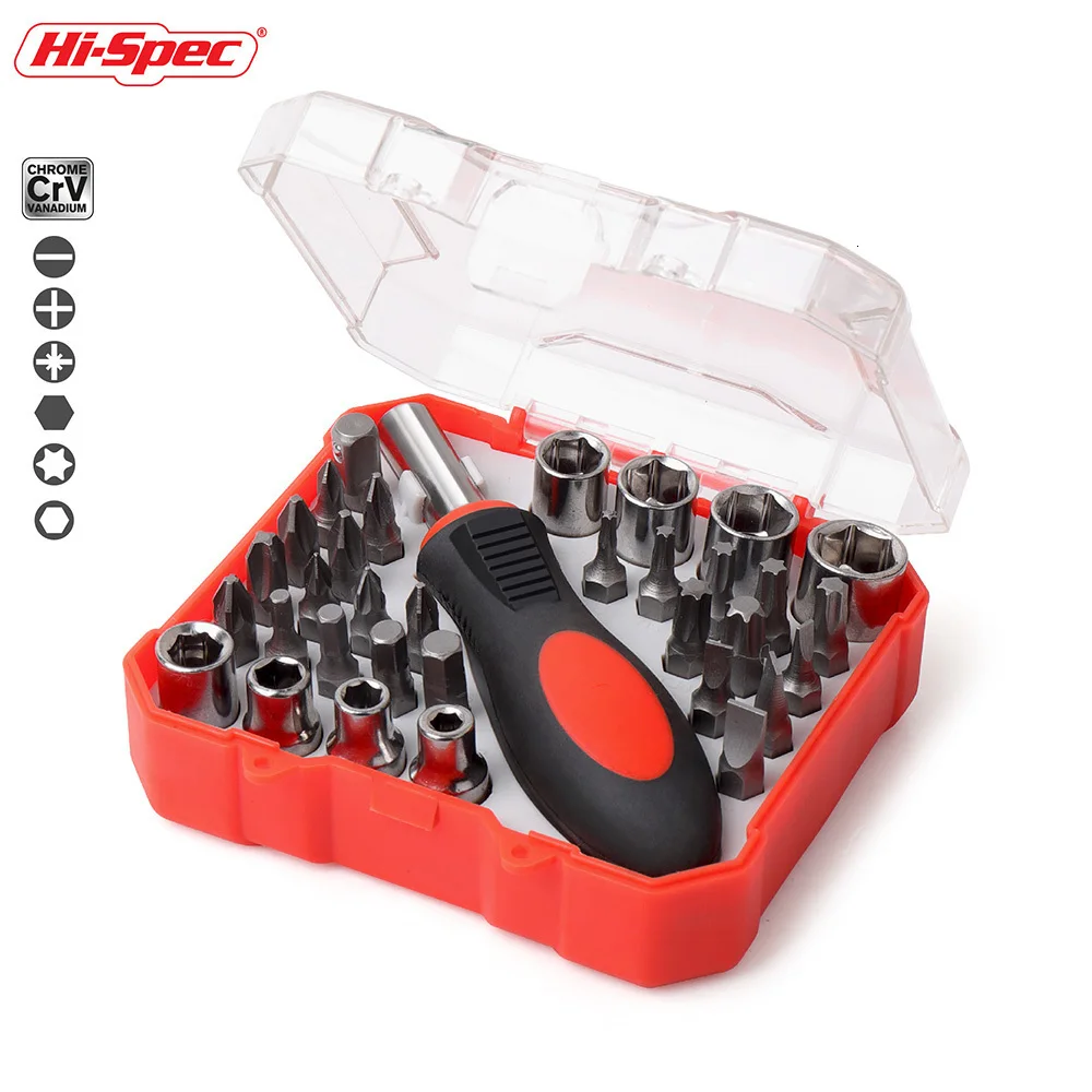 Hi-Spec 34 Набор отверток для ПК 1/4 дюймов Набор торцевых головок Отвертка Набор бит динамометрический ключ торцевой гаечный ключ ремонтный набор ручных инструментов BI008