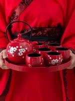 chinese style plum blossom ceramic wedding tea set tea ceremony cup set new couple dowry wedding ceremony items gift set