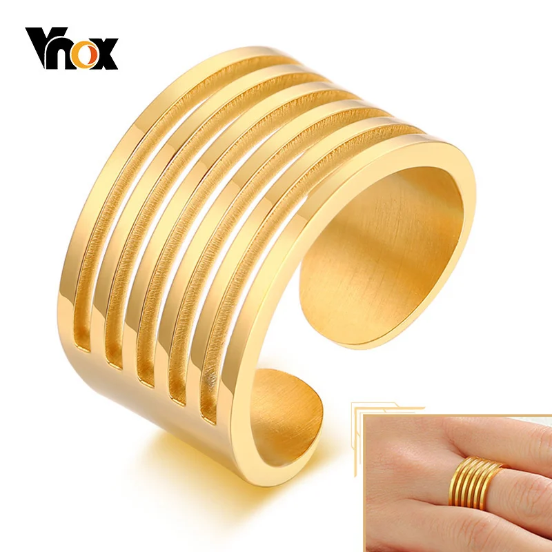 

Vnox 12mm Wide Open Ring for Women, Gold Color Stainless Steel Hollow Wedding Band for Lady, Punk Chic Minimalist Metal Jewelry