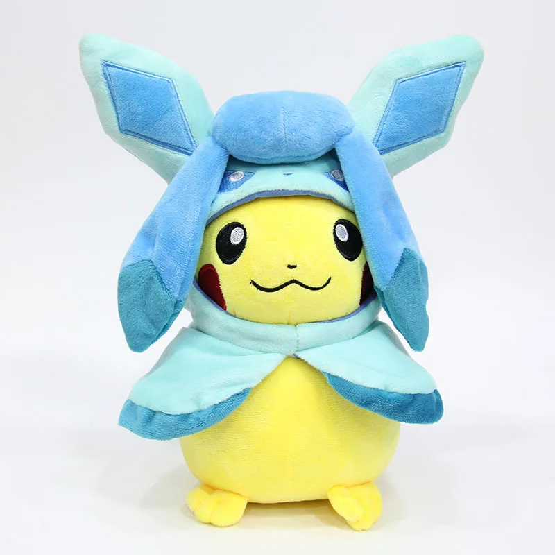 Cos Glaceon 28 см карманные животные Пикачу Косплей Eevee плюшевые игрушки Gengar мягкие куклы Eevee с плащом Cos игрушка Пикачу детский подарок SA1884 - Цвет: Cos Glaceon