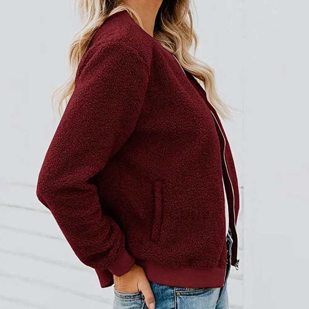 

Fashion Jacket Coat Solid Color Plush Side Pockets Women Fluffy Jacket Winter Coat Women Jacket