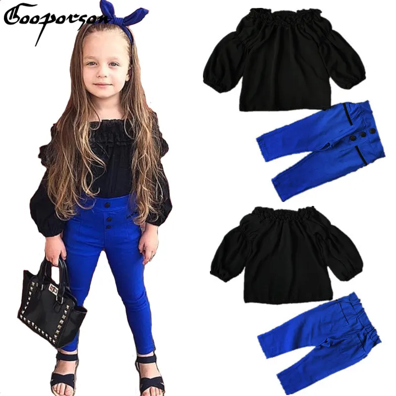 Комплект детской одежды GOOPORSON для девочек осенняя черная шифоновая рубашка +