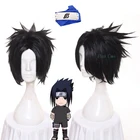 Парик для косплея Саске из аниме Наруто, термостойкий волосы из волокна с синей повязкой на голову, с бесплатной шапочкой для женщин и мужчин