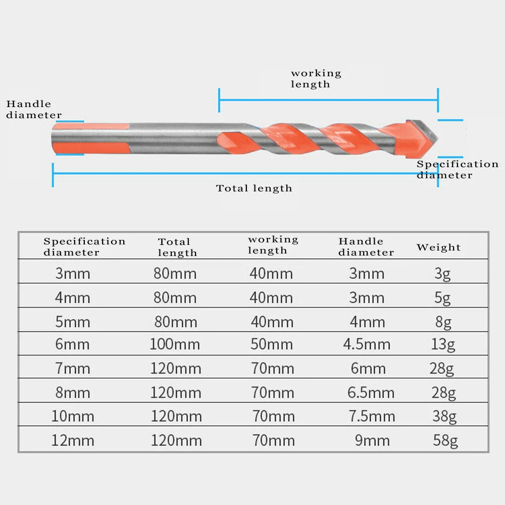 

8pcs 3-12mm Brill Bits Multi-Material Triangle Drill Bit Diamond Set For Tile Concrete Brick Glass Plastic Wood Stone
