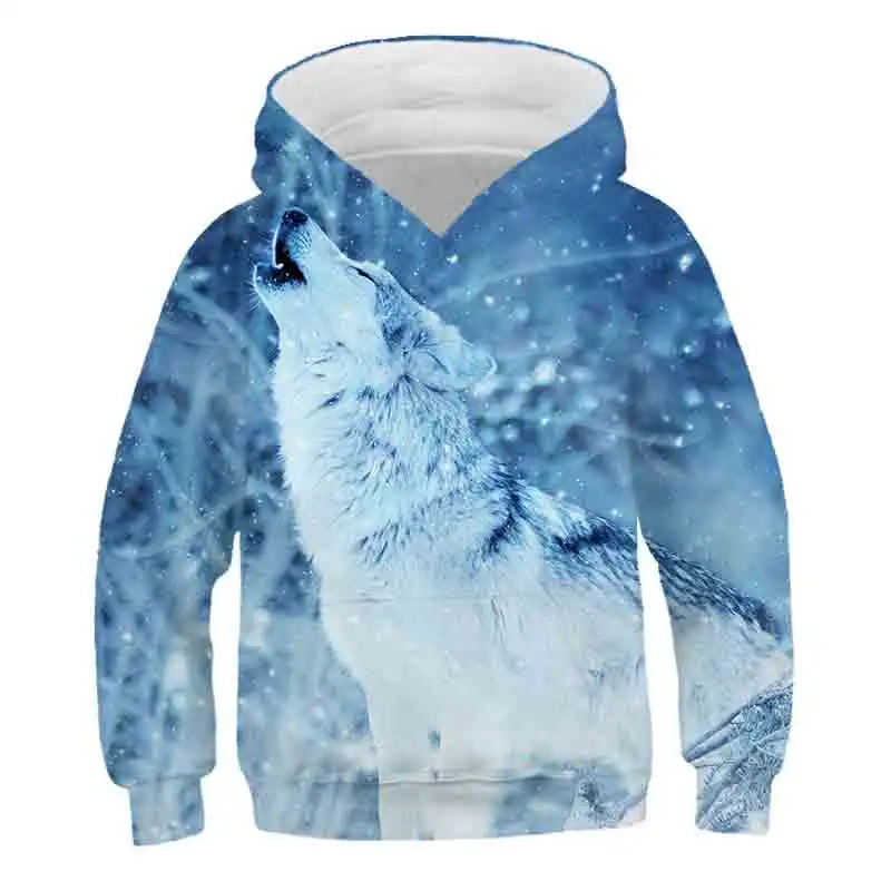 2021 New Style Boys and Girls Wolf Pattern Hoodie Fall/Winter Teen kids Animal Clothing Sweatshirt clothing 4-14 year old | Детская