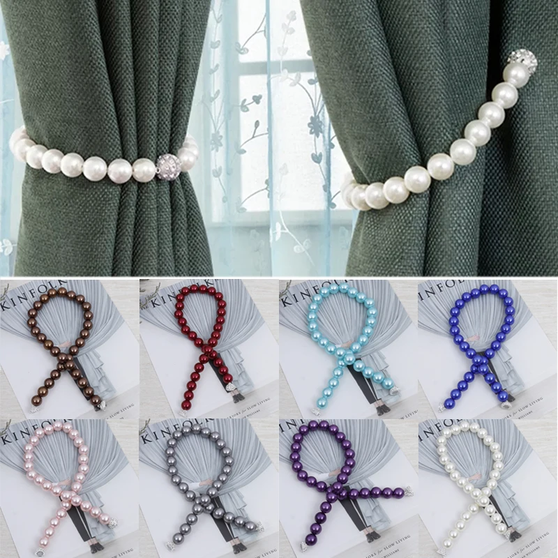 

Faux Pearl Beaded magnet Curtain Holders Tieback Clips Magnetic Hanging Ball Buckle Tie Back Straps Accessories Home Decor
