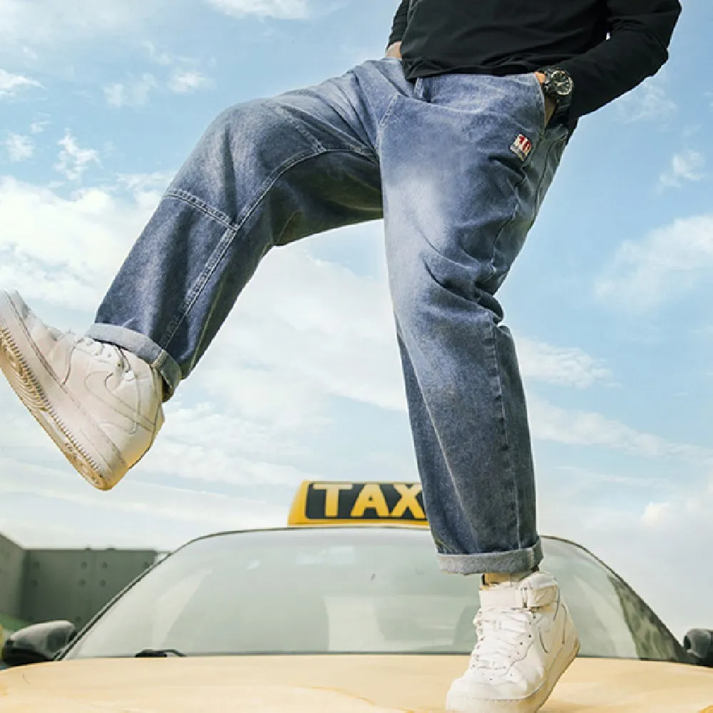 

2021 Large men's jeans autumn trend pants slacks plus fat and wide-leg jeans Personality Contracted fashion casual jeans