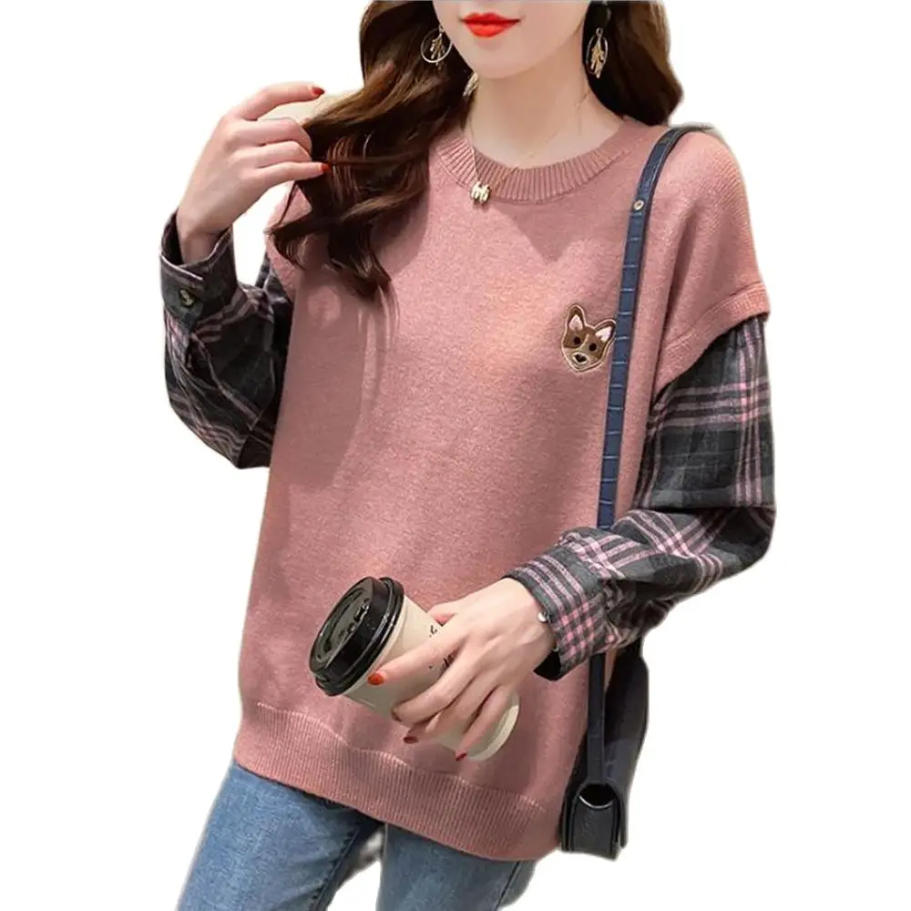 

M.Y.FANTASY 2021 Sweater Ladies Autumn and Winter Tops Lazy Wind FakeTwo-piece Sweaters Tide Cheongsam Wedding Jacket