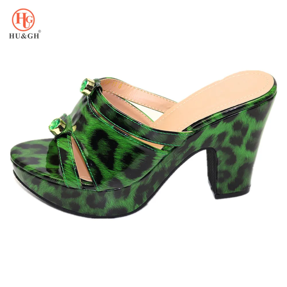 Black Color Women Shoes African Sandals Nigerian Wedding and Bag Sets with Leopard Pattern Italian Heels Slipper |