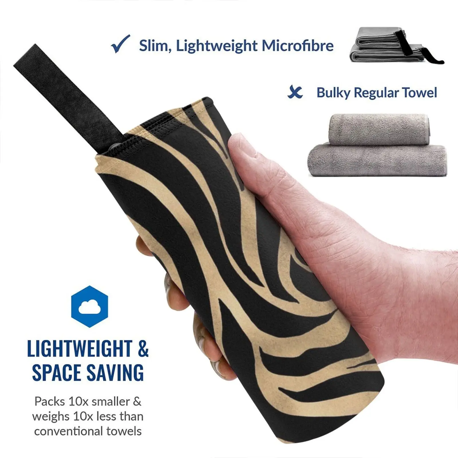 Быстросохнущее полотенце с золотым и черным принтом животных портативное