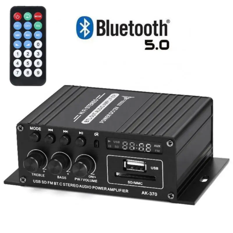 

AK380/AK370/AK170 Power Amplifier Audio Karaoke Home Theater Amplifier 2 Channel Bluetooth Class D Amplifier USB/SD AUX Input
