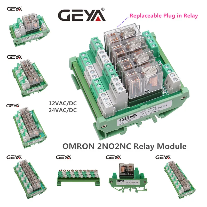 

GEYA 2NG2R 16 Channel Omron Relay Module PLC 2NO 2NC 12VDC 24VDC DPDT Relay Replaceable