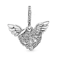 925 sterling silver charm angel wing with crystal love pendant fit pandora women bracelet necklace diy jewelry