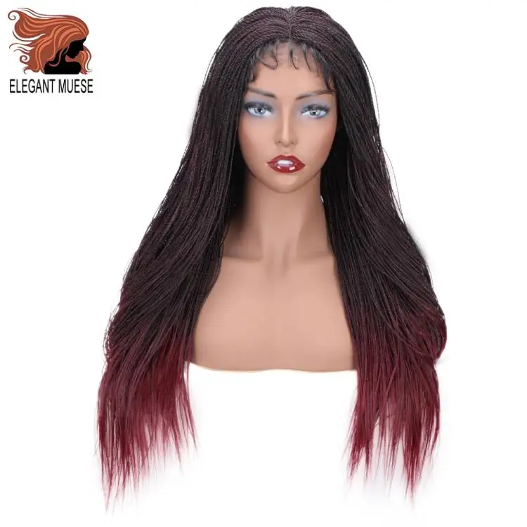 Elegant MUSES Синтетические прямые Сенегальские накрученные волосы косы парик Синтетические волосы на кружеве парик для Для женщин крючком завивка, плетение волос темно-бордовый