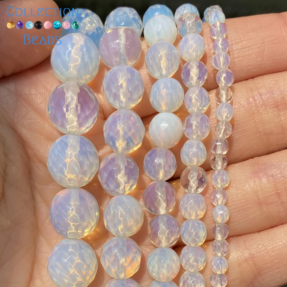Natural Faceted Opal Stone Spacer Loose Round Beads For Jewelry Making 4-12 MM DIY Bracelets Accessories Wholesale