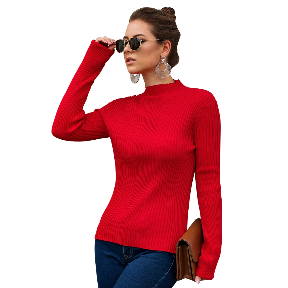 Свитер женский зимний с воротником-хомутом и длинным рукавом | Женская одежда