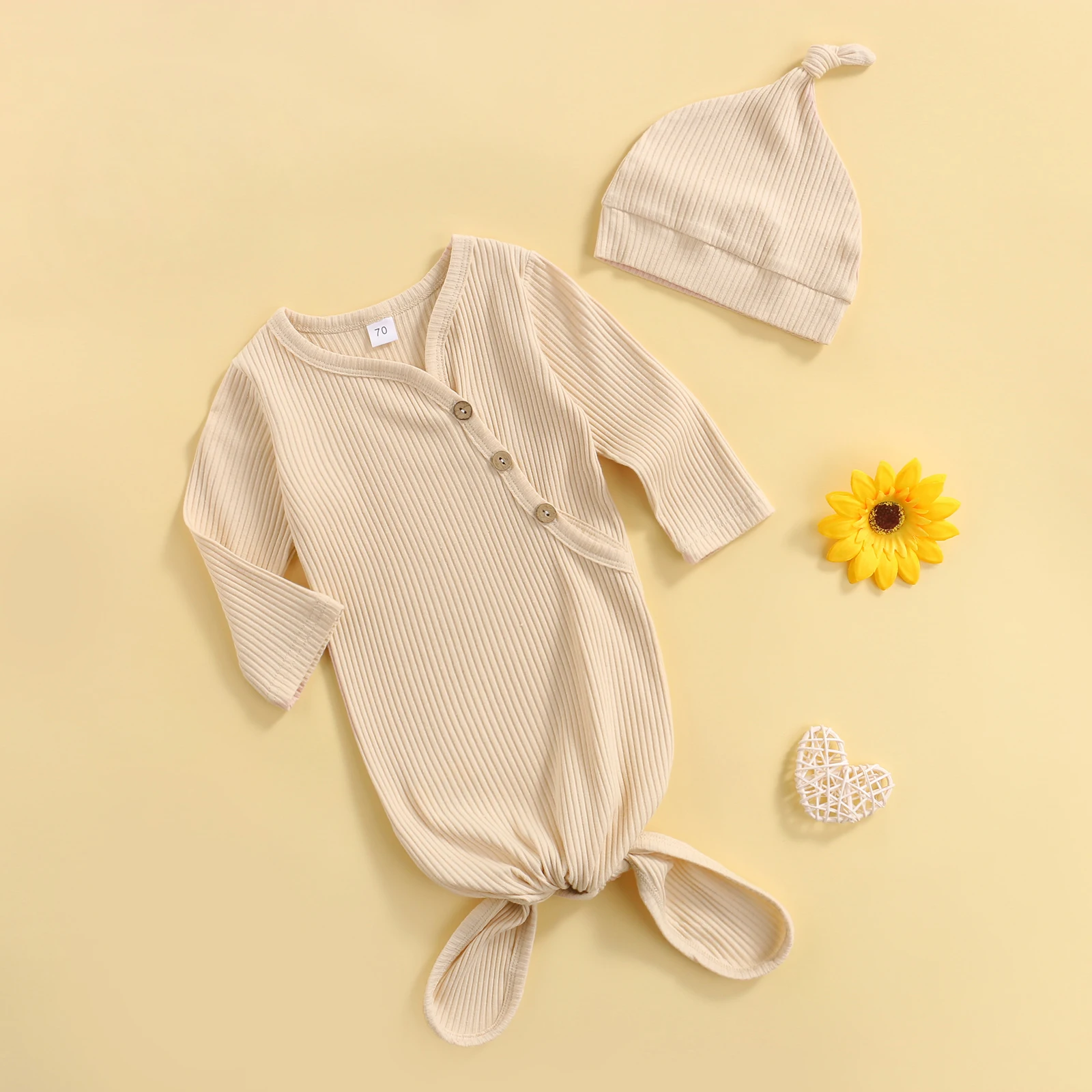 

Babies Sleeping Bag and Cap, Solid Color Long Sleeve Round Collar Sleeping Bag 0-3 Months