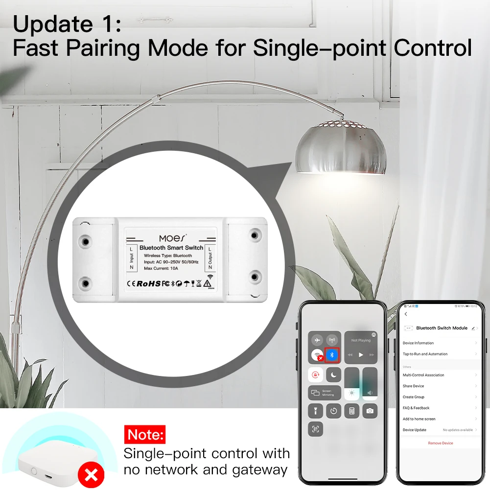 Фото Модуль реле Смарт-переключателя Moes с Bluetooth, одноточечное управление Sigmesh, беспроводной пульт дистанционного управления с Alexa Google Home tuya №2