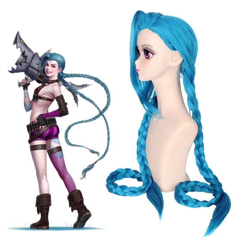 

Парик Jinx для Хэллоуина, парик для костюма аниме, термостойкие синтетические волосы, стандартные синие косички, женские синие парики для кос...
