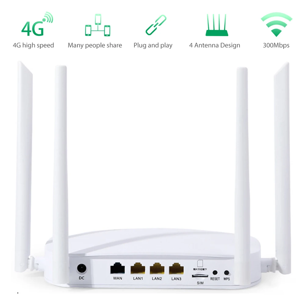 4G умный Wi Fi роутер 300 Мбит/с высокоскоростной беспроводной с 4 внешними антеннами