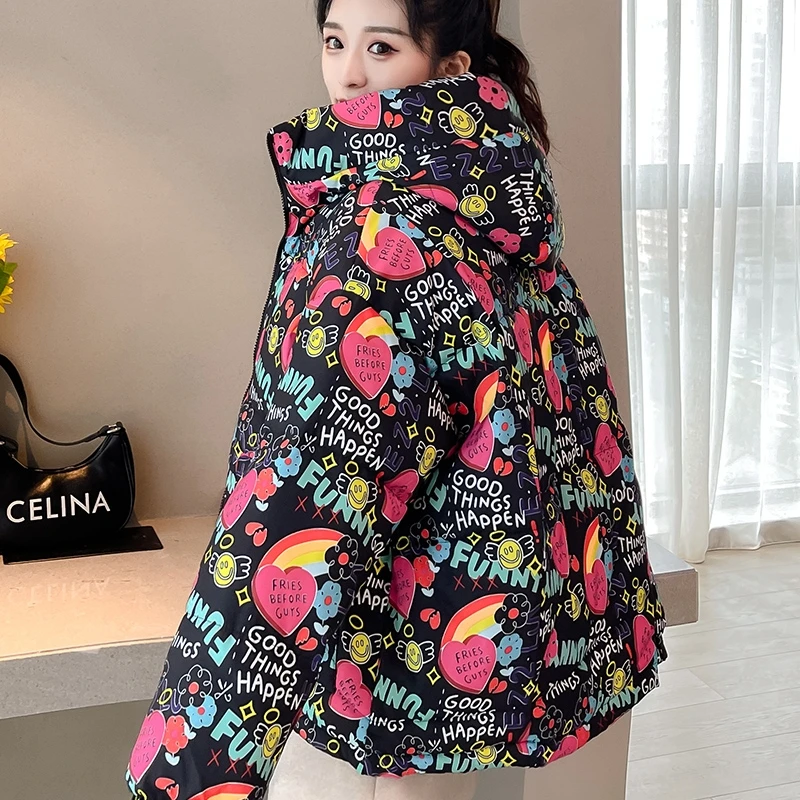 

Женское Свободное пальто Fdfklak, зимнее короткое пальто из хлопка с принтом граффити, Осень-зима