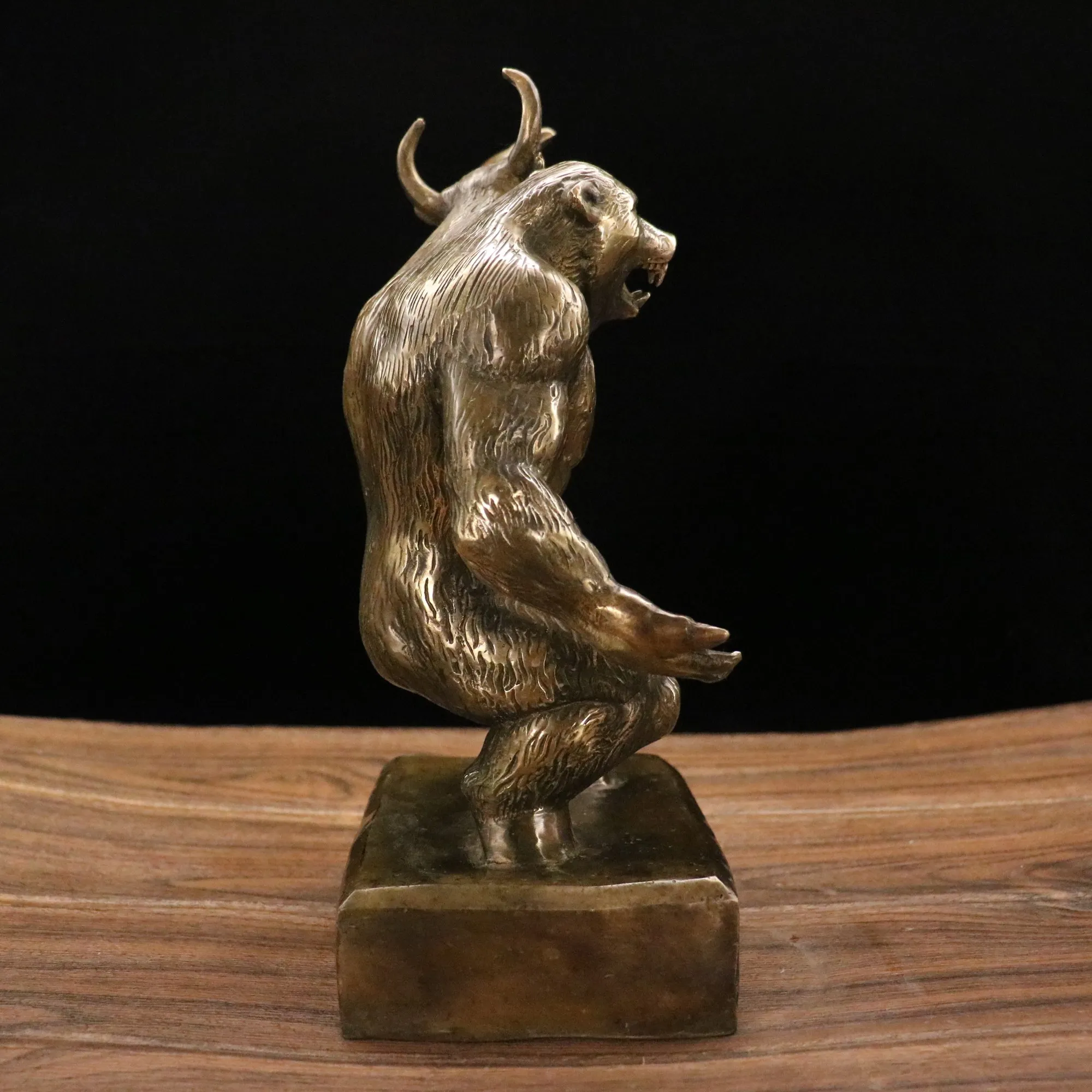 12-дюймовая коллекция тибетского храма старый бронзовый медведь статуя быка