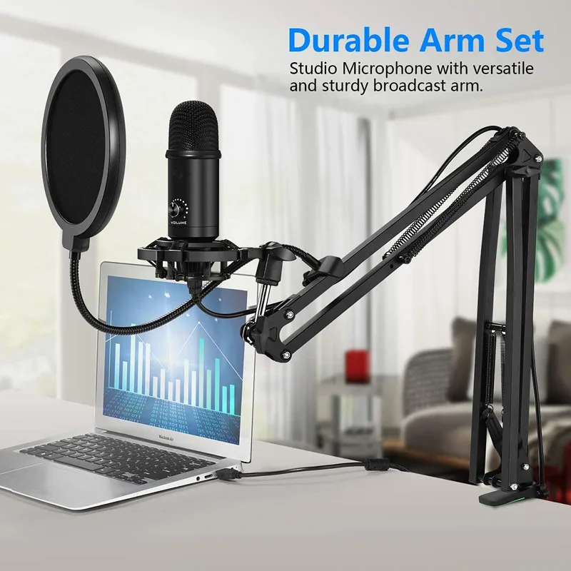 

Microphone Arm Stand,Adjustable Suspension Boom Scissor Mic Stand with Filter, 3/8" to 5/8" Adapter, Mic Clip, Upgraded Heav