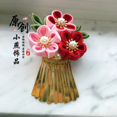 Заколка для волос в стиле кимоно девушек Винтажный зажим Сакура с красной гейшей
