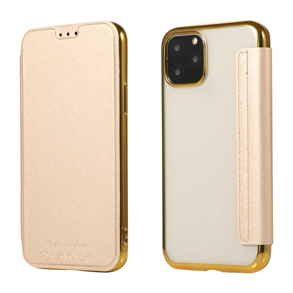 

Luxury ultra-thin Leather TPU phone case For iPhone 11 Pro Max, Slim Flip Leather Wallet Card Silicone Clear Case Cover 2021