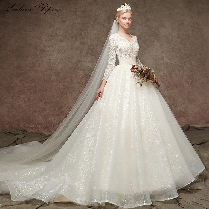 Женское винтажное свадебное платье трапеция сияющее кружевное до пола с