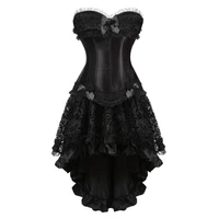 gothic corset skirt for women corselet steampunk lace trim zip bustier dress carnival party club night costumes satin plus size