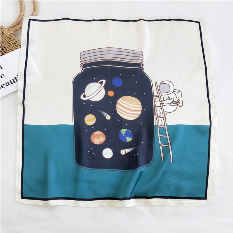 

Girls Kids Cartoon Small Square Silk Satin Scarves Casual Head Neck Decorative Foulard Kerchief Female Bandana Shawl Acessories
