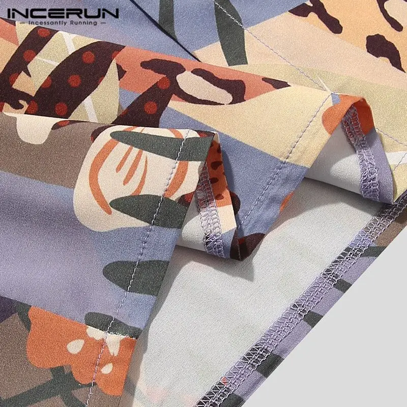 

Summer Men Printing Shirt Turn Down Collar Short Sleeve Vacation Casual Hawaiian Shirts Beach 2021 Streetwear Camisas INCERUN 7