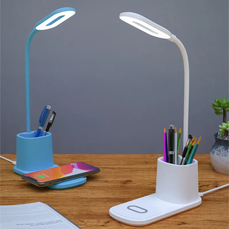 

Modern LED Wireless Charging Desk Lamp With Pen Holder Wireless Charger Table Lamp For Home Office Study Working