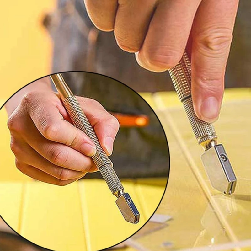 

Glass Cutter Diamond Tip Steel Blade Cutting Tool Oil Feed Glass Cutter Antislip Metal Handlefor Hand Tool Glass Cutting